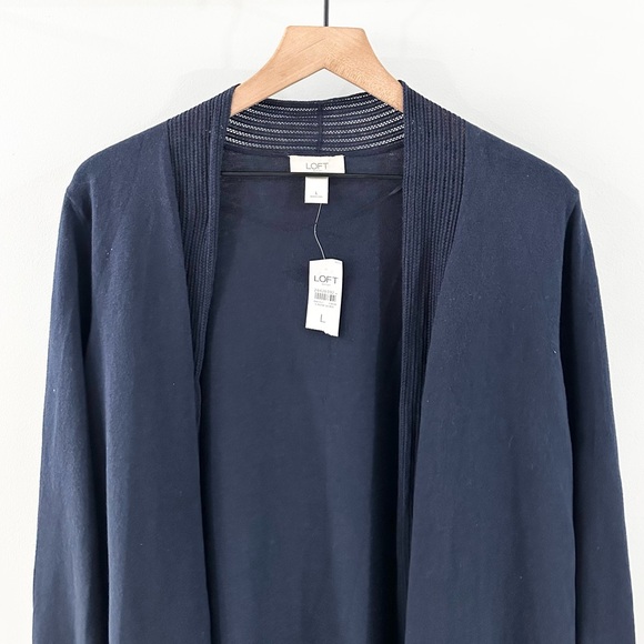 NWT Loft Long Sleeve Open Front Navy Cardigan Size Large - Picture 2 of 5